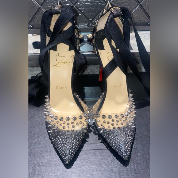 Christian Louboutin Black and Silver Studded Heels - Picture 1 of 6